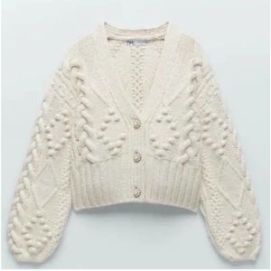 Zara ecru off white chunky cardigan sweater size S